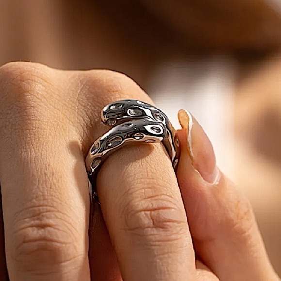 Stainless Steel Hammered Contour Ring - Picture 1 of 12